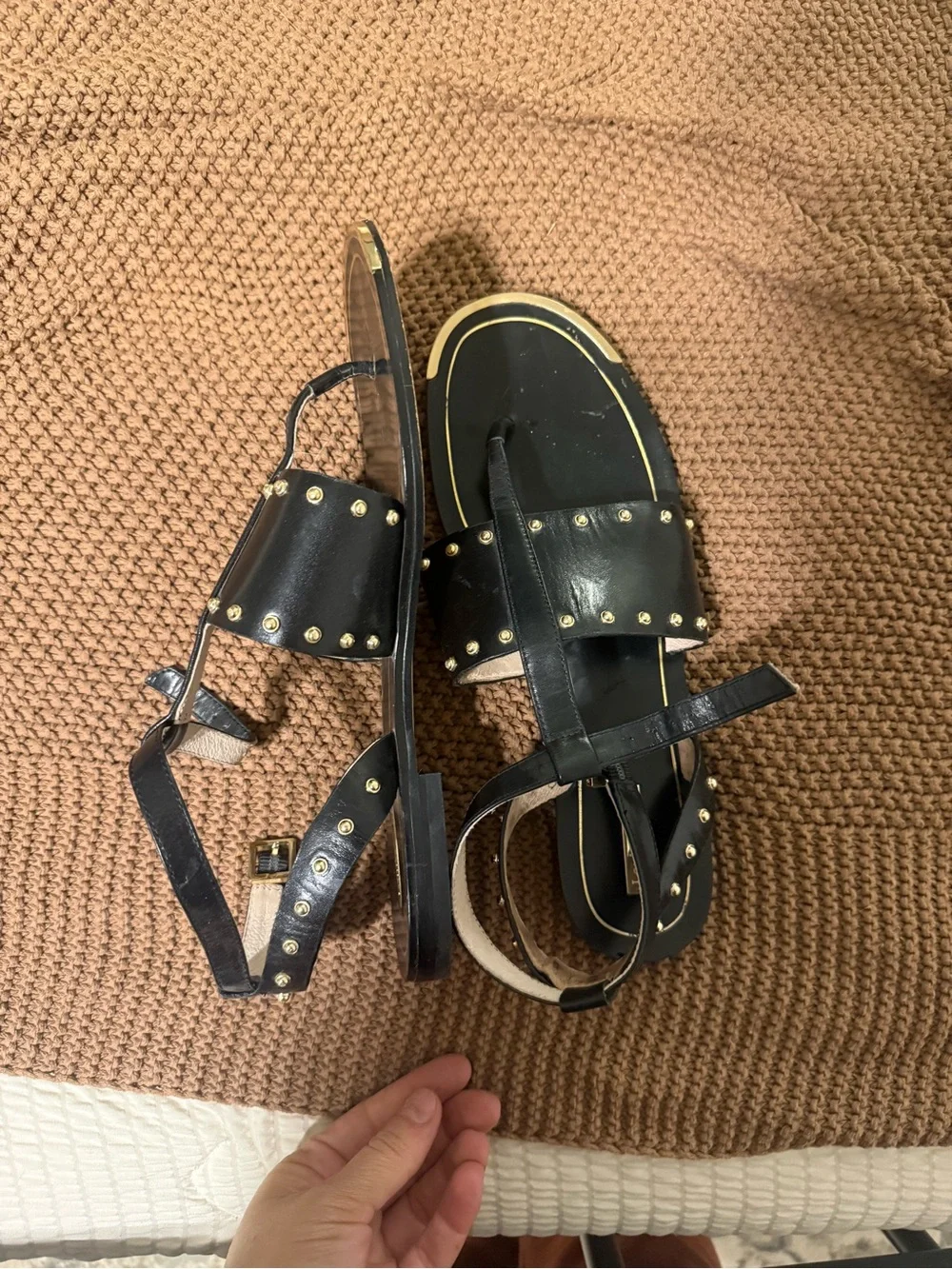 Black Studded Women's Ankle-Strap Sandals